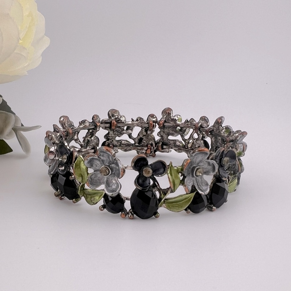 Vintage Victorian Multicolored Enameled Floral Bangle Bracelet
